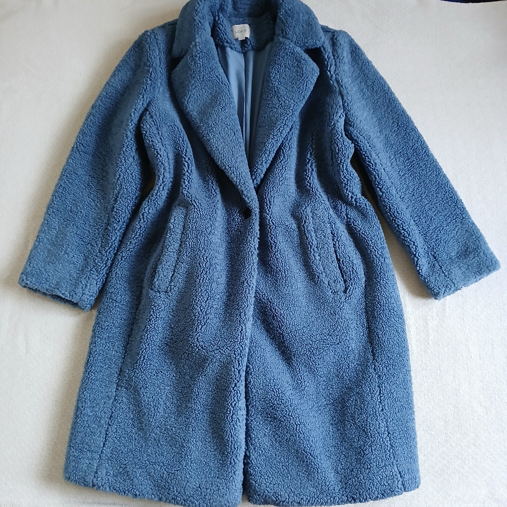 Loft Longline Sherpa Teddy Coat Blue Teddy Minimalist Xl Clean Girl Winter
